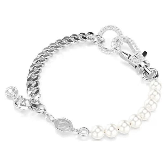 Dextera bracelet, Pavé, Crystal pearl, White, Rhod