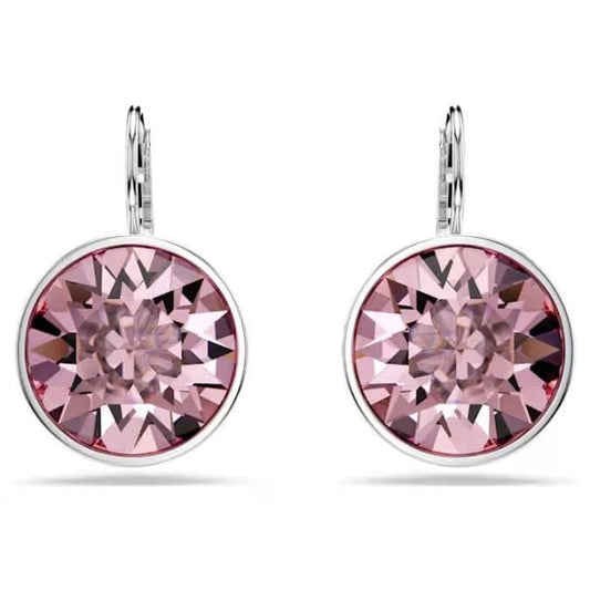 Bella drop earrings, Round cut, Pink, Rhodium