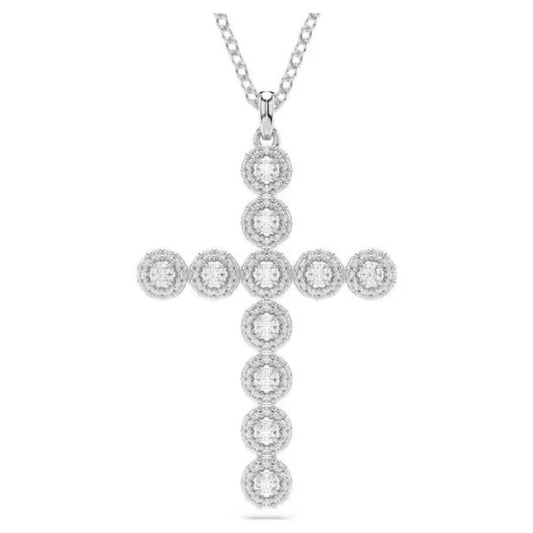Insigne pendant, Mixed cuts, Cross, White, Rhodium