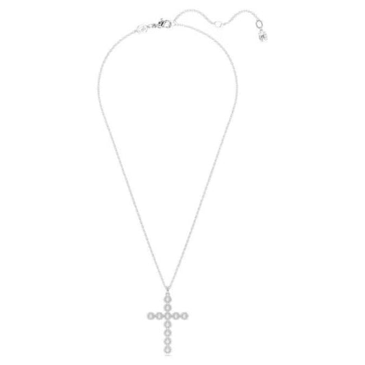 Insigne pendant, Mixed cuts, Cross, White, Rhodium
