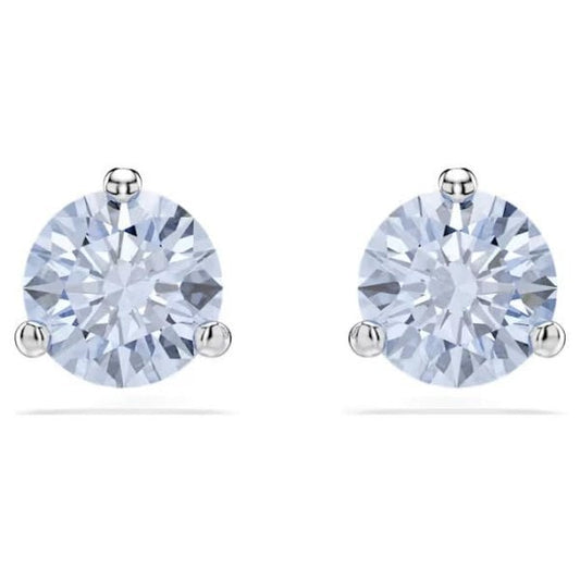 Solitaire stud earrings, Round cut, Blue, Rhodium