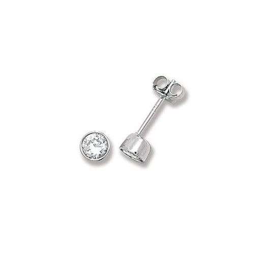 SILVER ROUND RUBOVER CZ SET 4MM STUD EARRINGS
