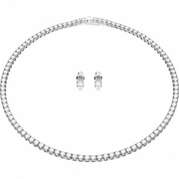 Matrix Tennis set, Round cut, White, Rhodium plate