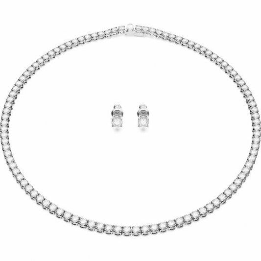 Matrix Tennis set, Round cut, White, Rhodium plate