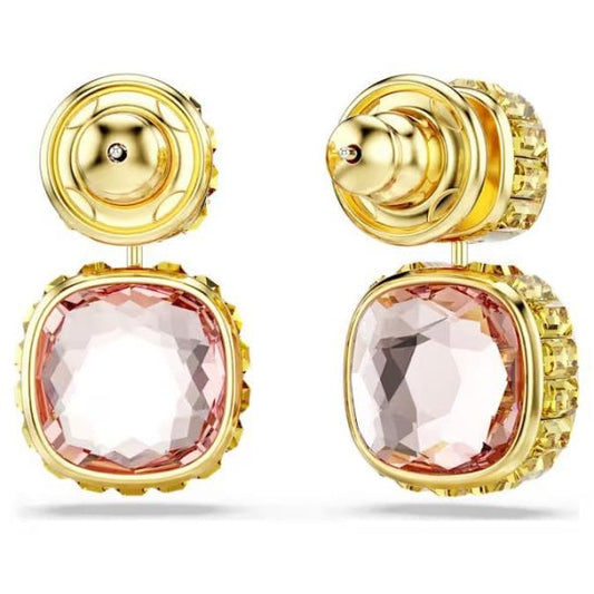 Chroma drop earrings, Cushion cut, Gold-tone