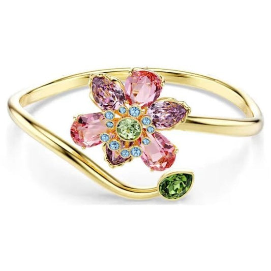 Idyllia bangle, Mixed cuts, Flower, Gold-Tone, M