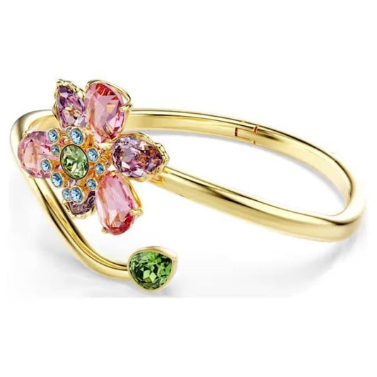 Idyllia bangle, Mixed cuts, Flower, Gold-Tone, M