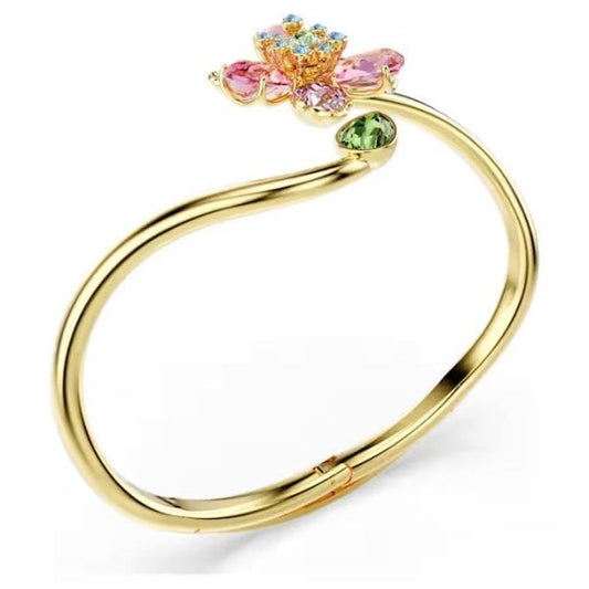 Idyllia bangle, Mixed cuts, Flower, Gold-Tone, M