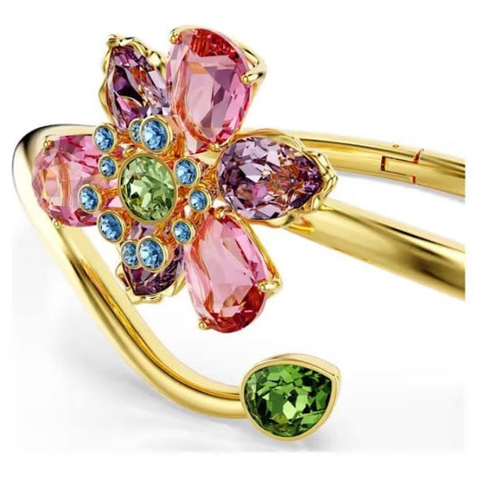 Idyllia bangle, Mixed cuts, Flower, Gold-Tone, M