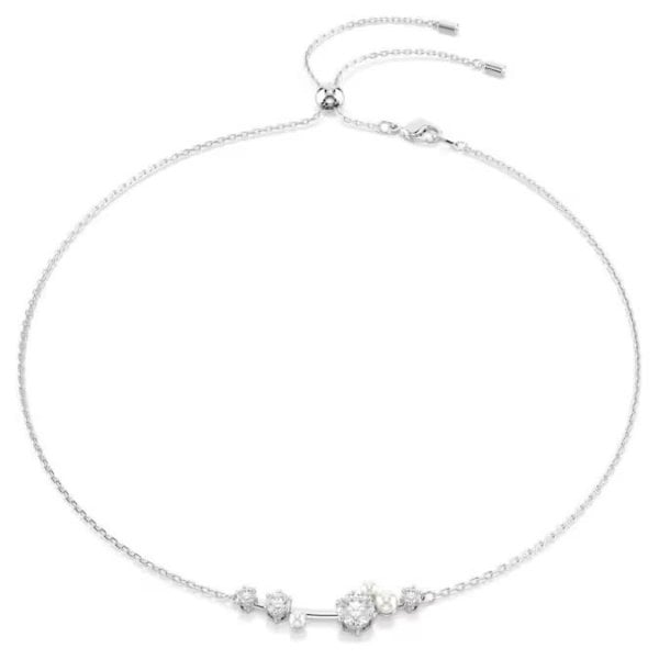 Constella necklace, Crystal pearl, Round, Rhodium