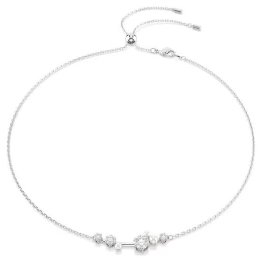 Constella necklace, Crystal pearl, Round, Rhodium
