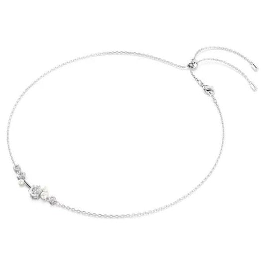 Constella necklace, Crystal pearl, Round, Rhodium