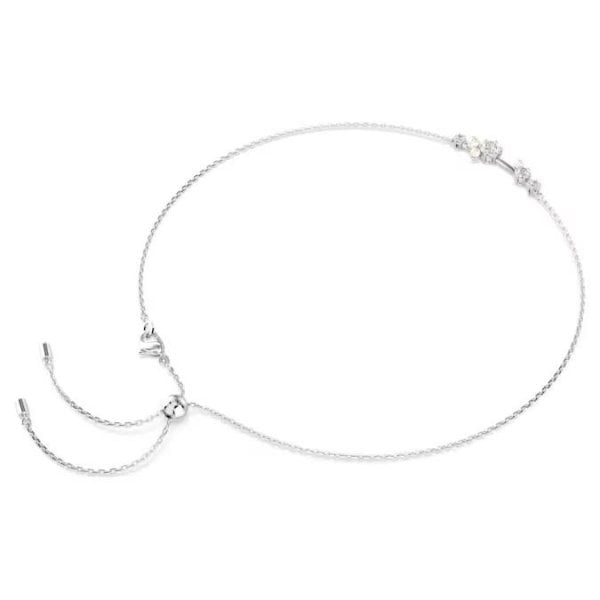 Constella necklace, Crystal pearl, Round, Rhodium