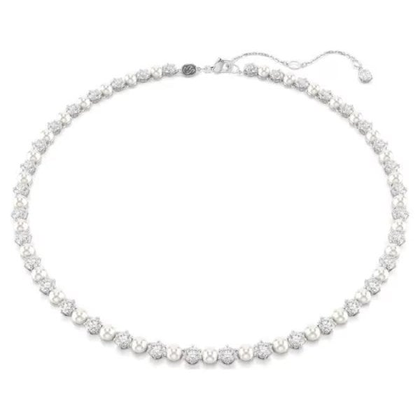Matrix Tennis necklace, Crystal Pearl, Rhodium