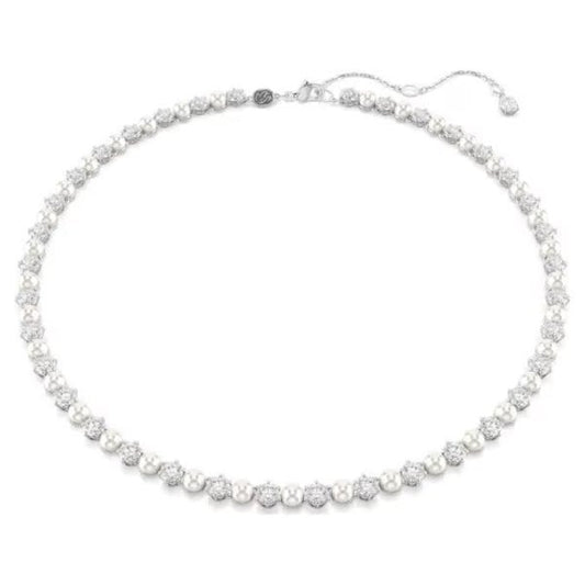Matrix Tennis necklace, Crystal Pearl, Rhodium