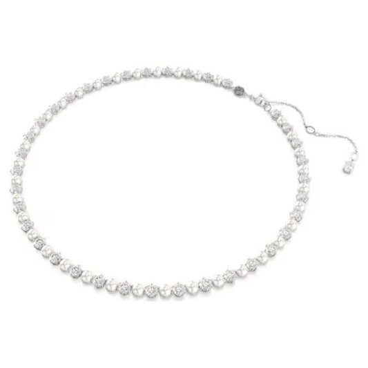 Matrix Tennis necklace, Crystal Pearl, Rhodium