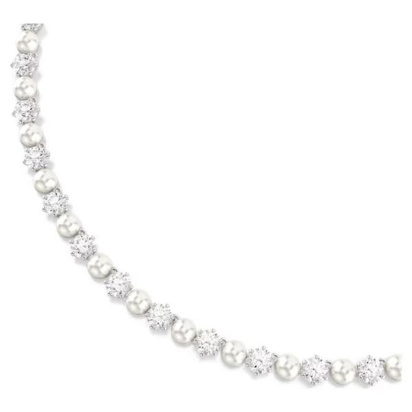 Matrix Tennis necklace, Crystal Pearl, Rhodium