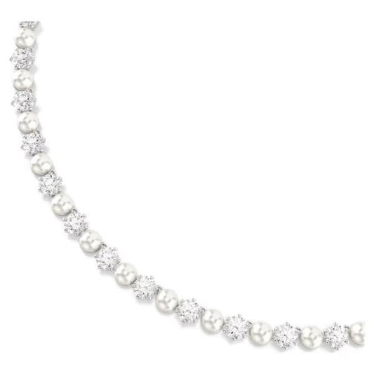 Matrix Tennis necklace, Crystal Pearl, Rhodium
