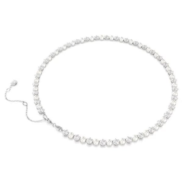 Matrix Tennis necklace, Crystal Pearl, Rhodium