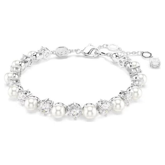 Matrix Tennis bracelet, Crystal pearl, Rhodium