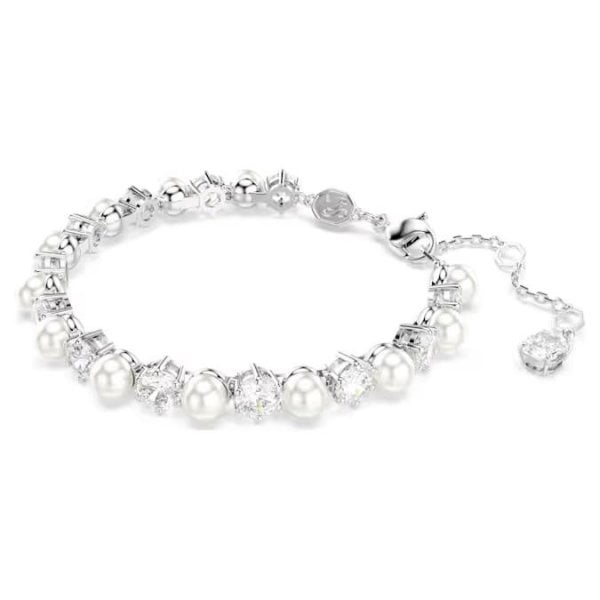 Matrix Tennis bracelet, Crystal pearl, Rhodium