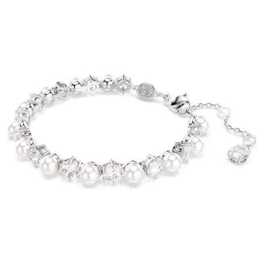 Matrix Tennis bracelet, Crystal pearl, Rhodium