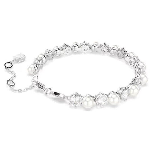 Matrix Tennis bracelet, Crystal pearl, Rhodium