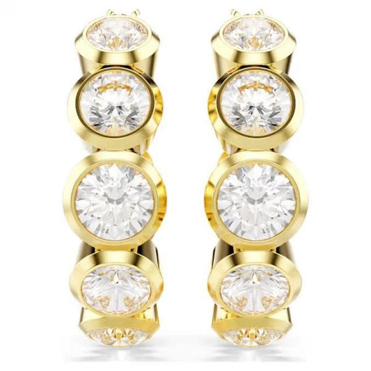 Imber hoop earrings, Round cut, White, Gold-tone