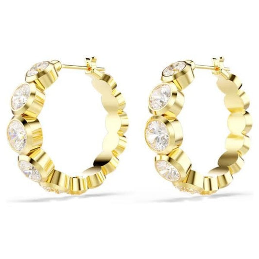 Imber hoop earrings, Round cut, White, Gold-tone