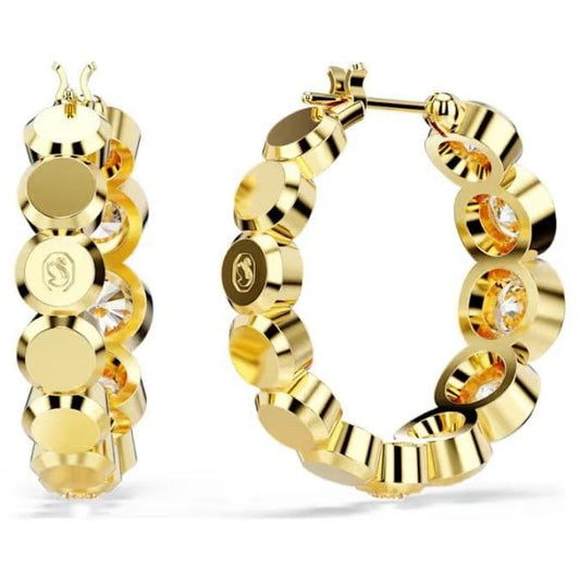 Imber hoop earrings, Round cut, White, Gold-tone