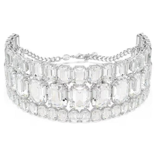Millenia choker, Octagon cut, White, Rhodium