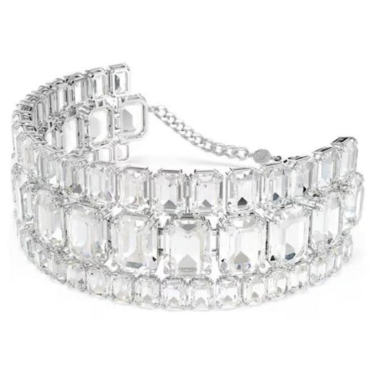 Millenia choker, Octagon cut, White, Rhodium