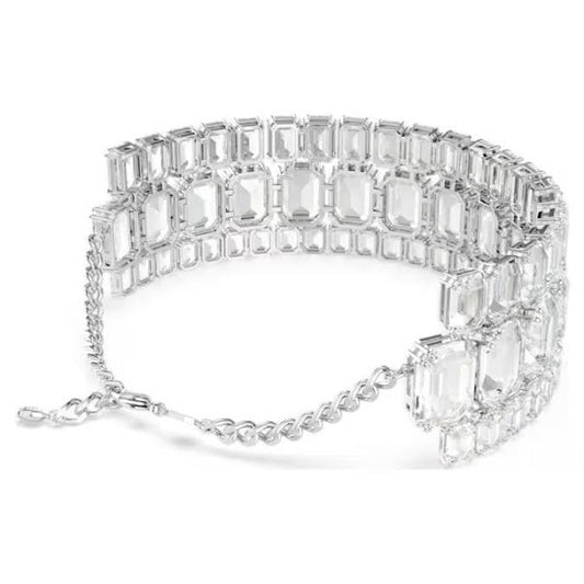 Millenia choker, Octagon cut, White, Rhodium