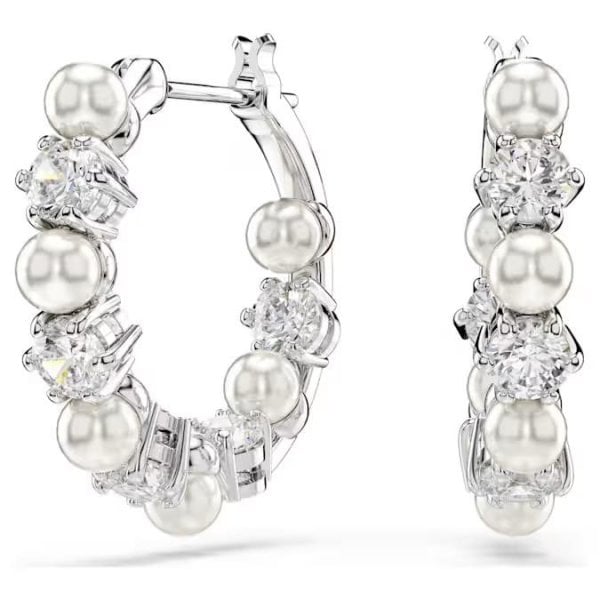 Matrix drop earrings, Crystal pearl, Rhodium