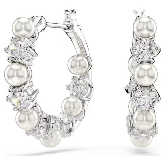 Matrix drop earrings, Crystal pearl, Rhodium