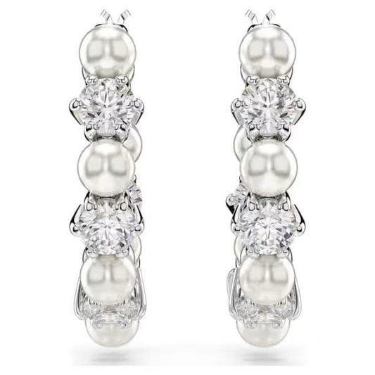 Matrix drop earrings, Crystal pearl, Rhodium