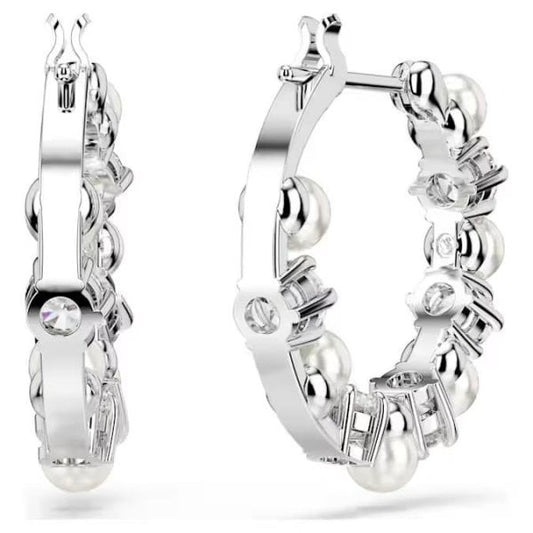 Matrix drop earrings, Crystal pearl, Rhodium