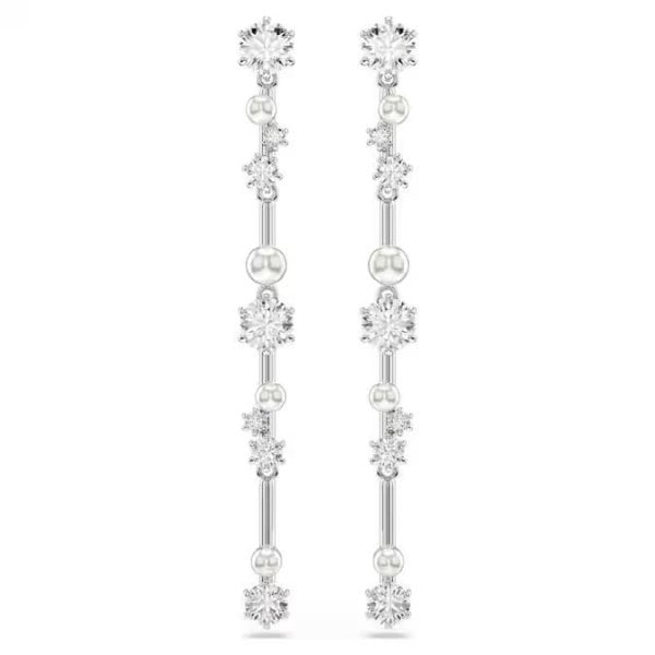 Constella drop earrings, Crystal pearl, Rhodium