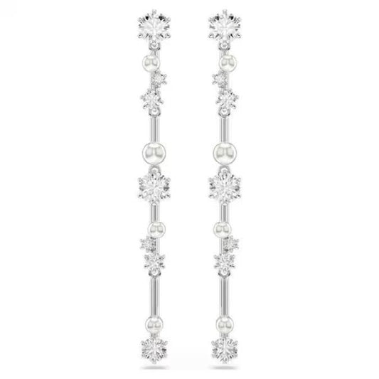 Constella drop earrings, Crystal pearl, Rhodium