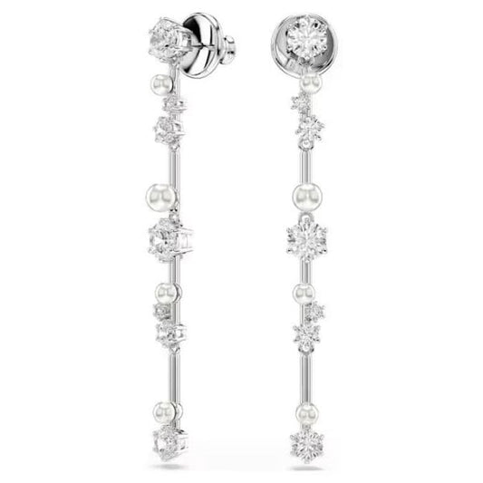 Constella drop earrings, Crystal pearl, Rhodium