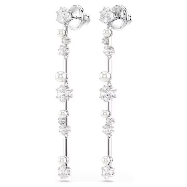 Constella drop earrings, Crystal pearl, Rhodium