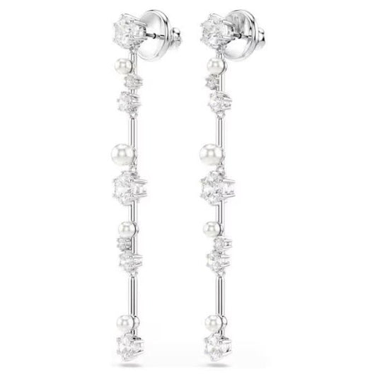 Constella drop earrings, Crystal pearl, Rhodium
