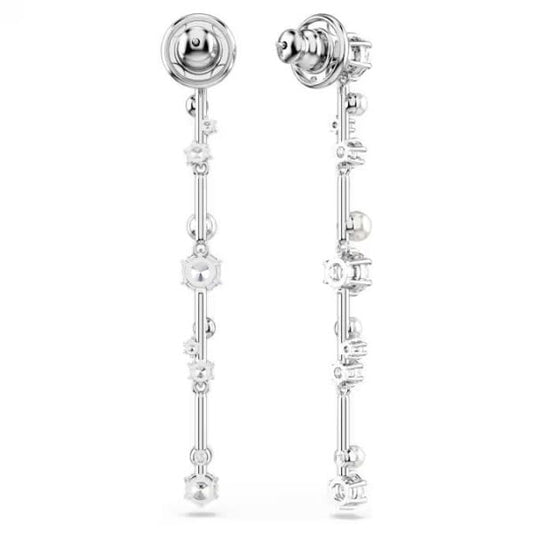 Constella drop earrings, Crystal pearl, Rhodium