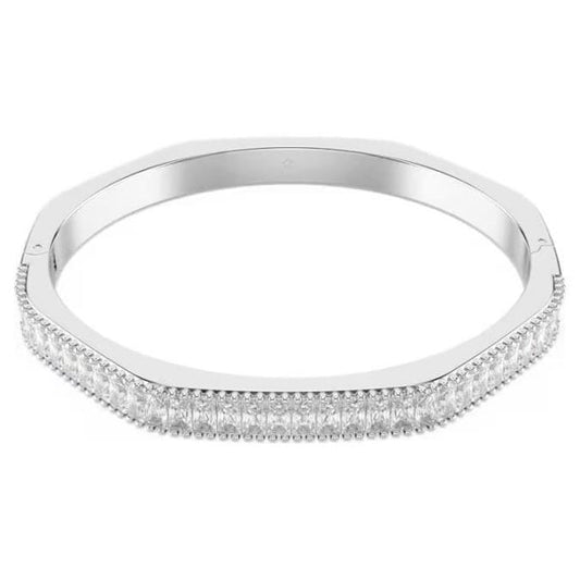 Matrix bangle, Baguette cut, White, Rhodium, M