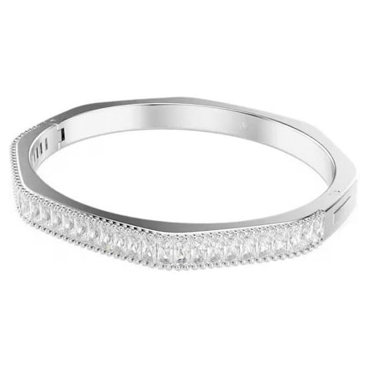 Matrix bangle, Baguette cut, White, Rhodium, M