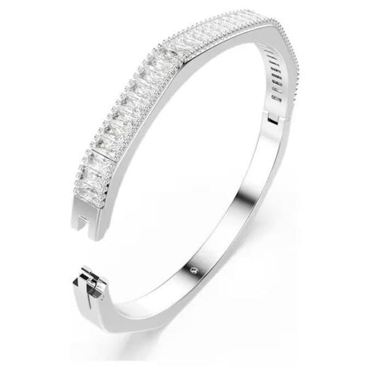Matrix bangle, Baguette cut, White, Rhodium, M