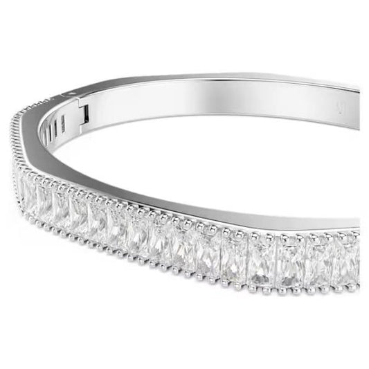 Matrix bangle, Baguette cut, White, Rhodium, M