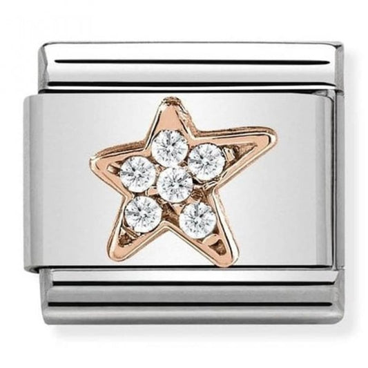 Classic Symbols In Stainless Steel With 9k Rose Gold And CZ Asymmetric Star Charm