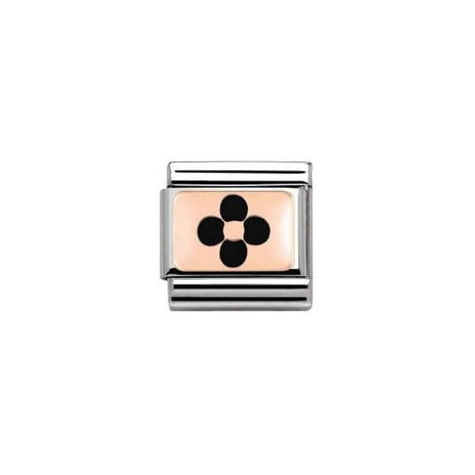 Classic Rose Gold Black Enamel Flower Charm