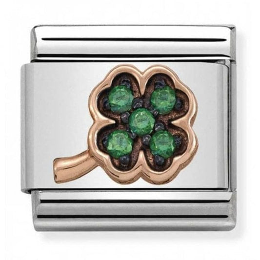 Classic Rose Gold Symbols Green Clover Charm
